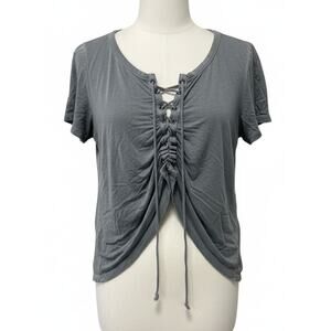 American Eagle Shirt M Blue Soft Sexy Lace Front Tee Short Sleeves Soft Grunge